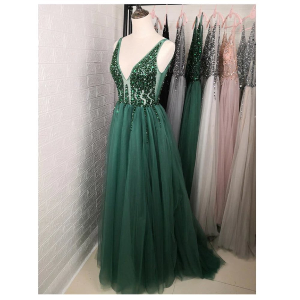 High Slit Green Gown Tulle Dress Prom Sz 2 Small